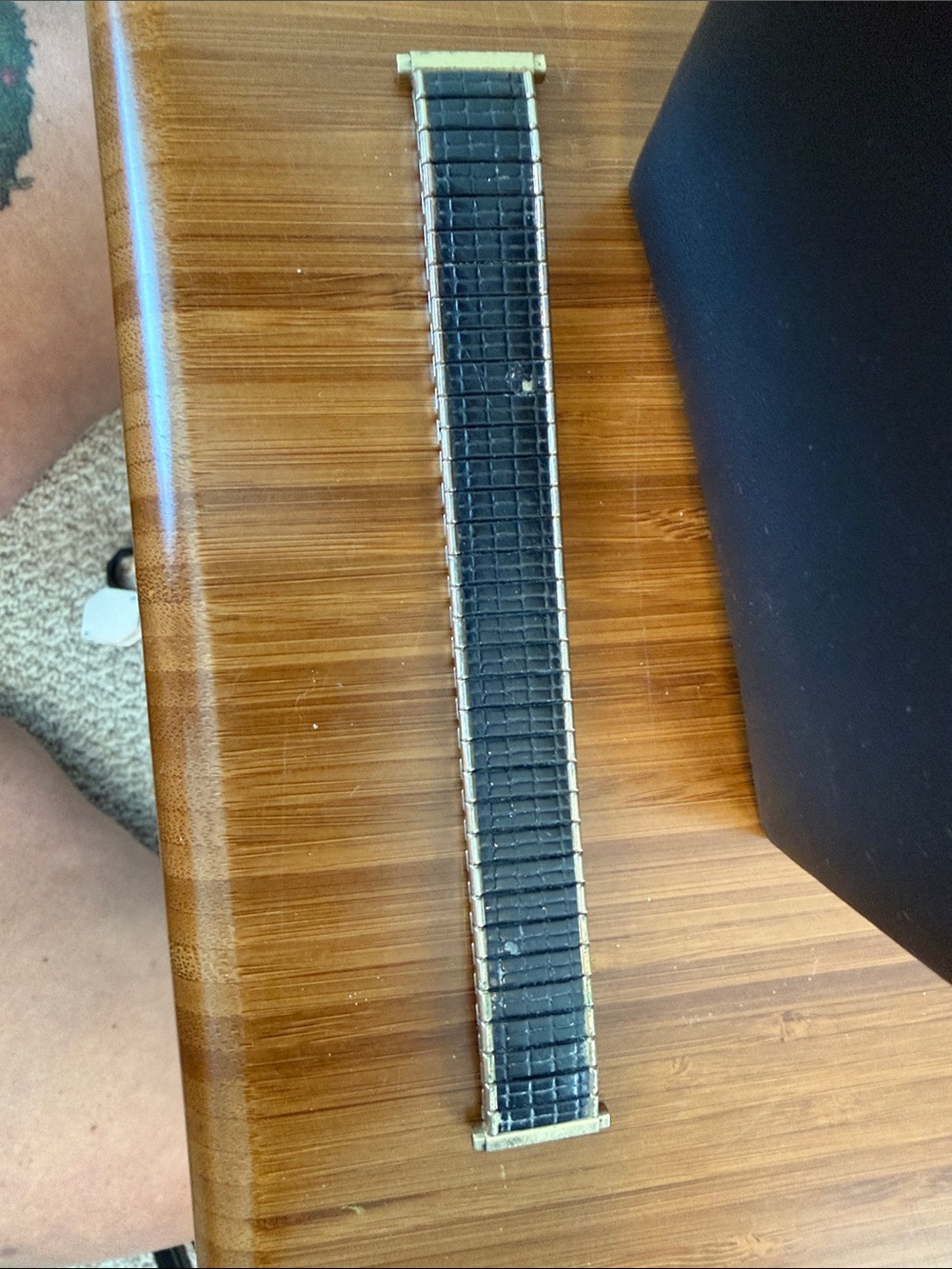 Vintage Speidel Black and Gold Expandable Watch Band
